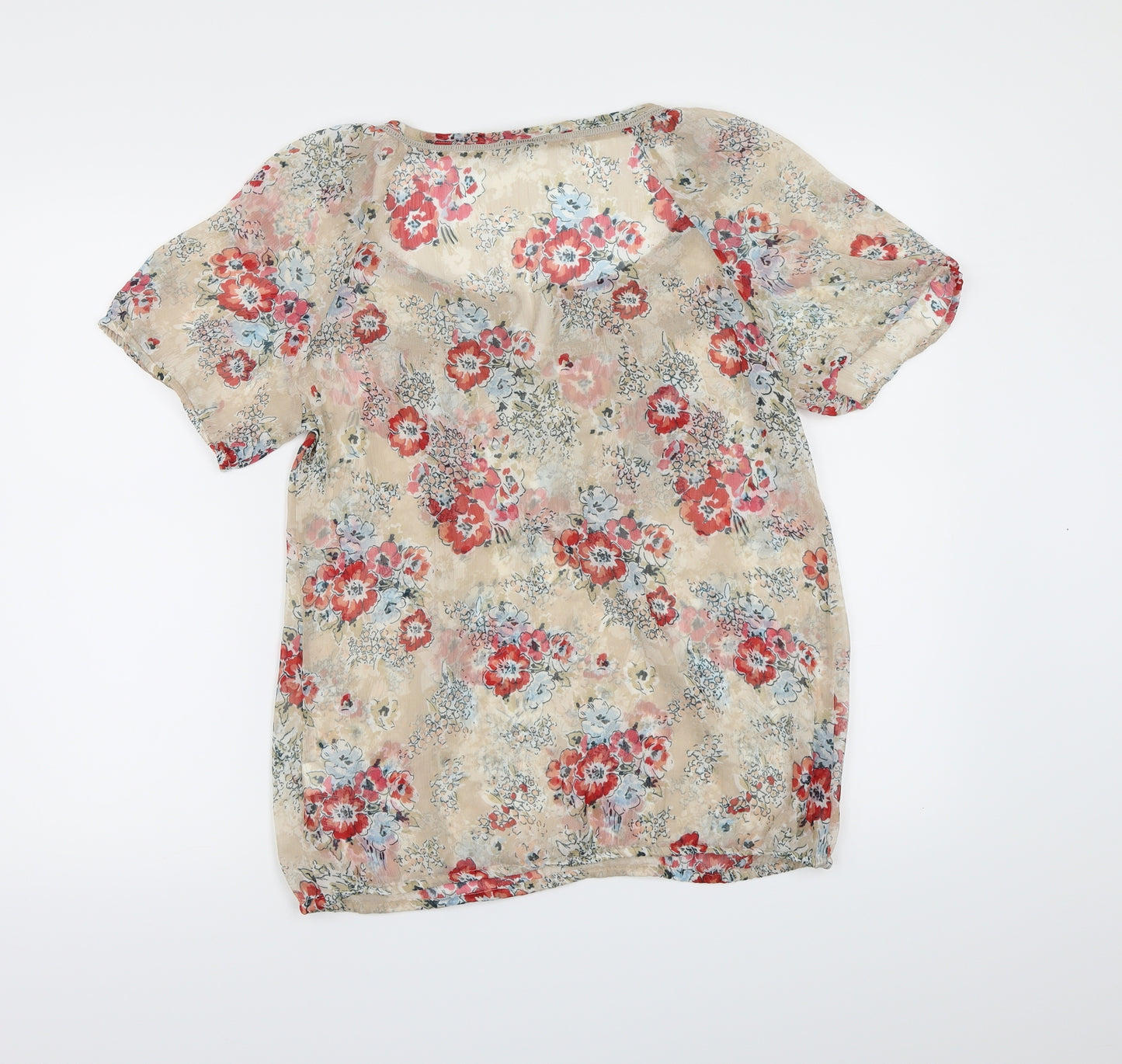 Marks and Spencer Womens Beige Floral Chiffon Basic Blouse Size 10