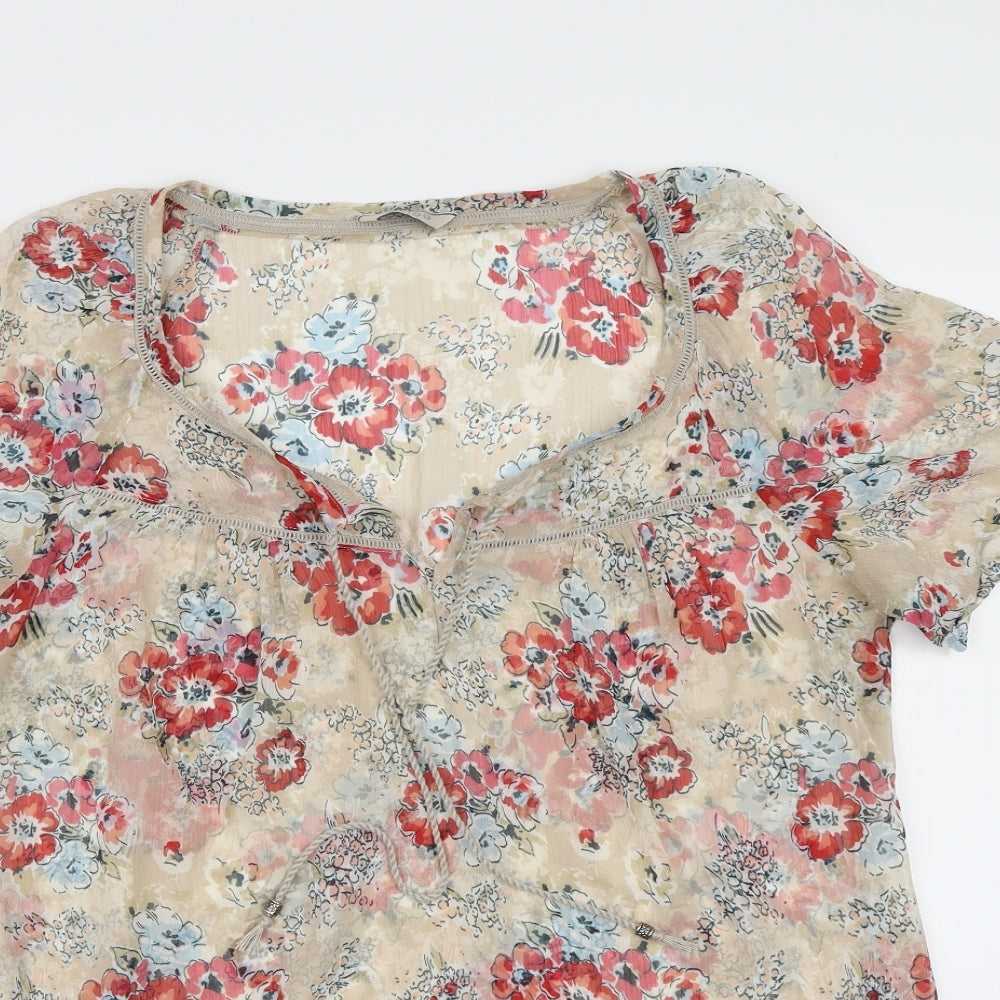 Marks and Spencer Womens Beige Floral Chiffon Basic Blouse Size 10