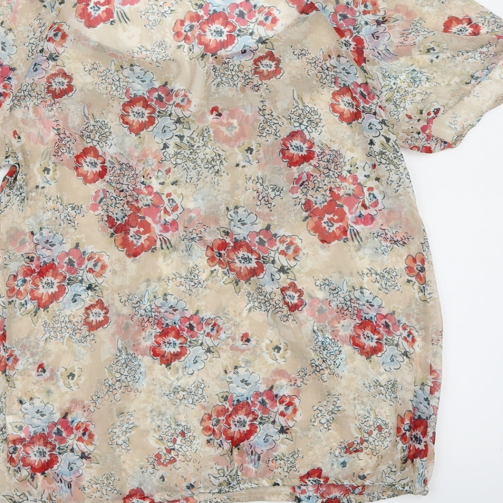 Marks and Spencer Womens Beige Floral Chiffon Basic Blouse Size 10