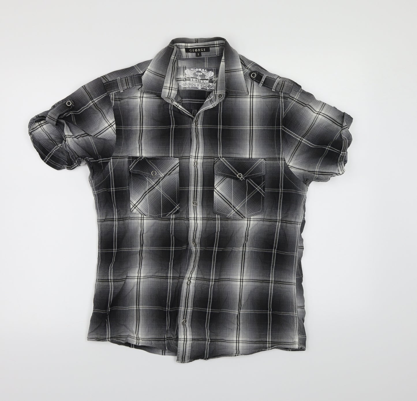 George Mens Grey Check   Button-Up Size S