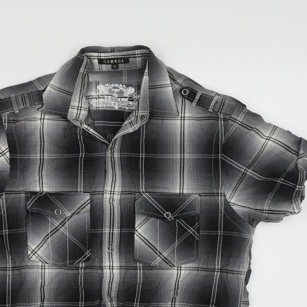 George Mens Grey Check   Button-Up Size S