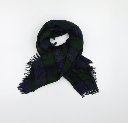 Front view of Preworn women’s blue check knit scarf