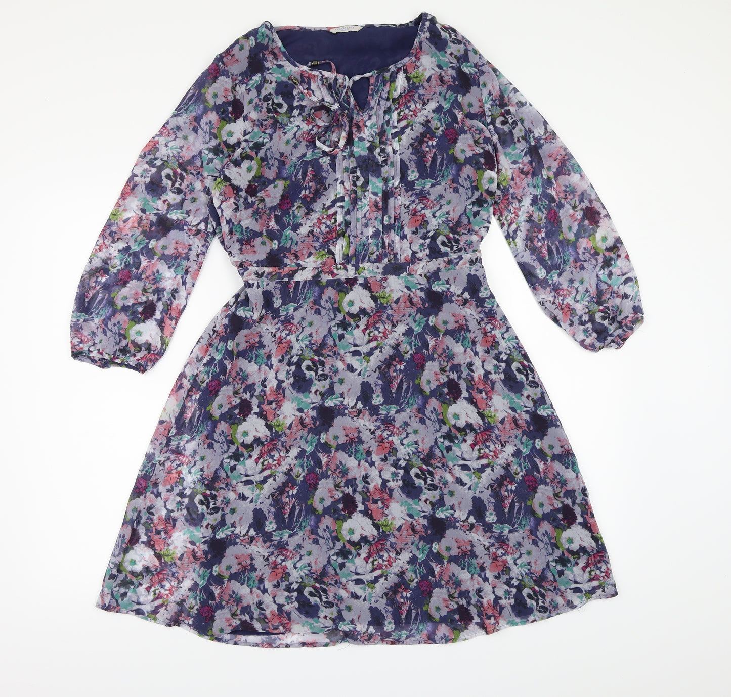 Marks and Spencer Womens Blue Floral Chiffon A-Line  Size 10