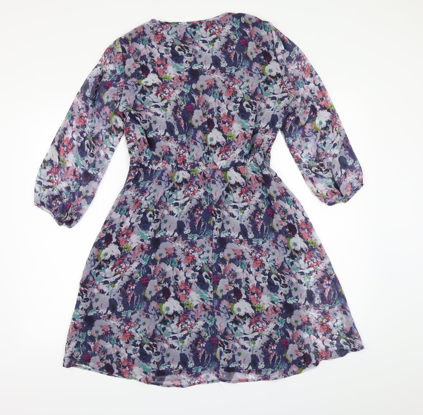 Marks and Spencer Womens Blue Floral Chiffon A-Line  Size 10