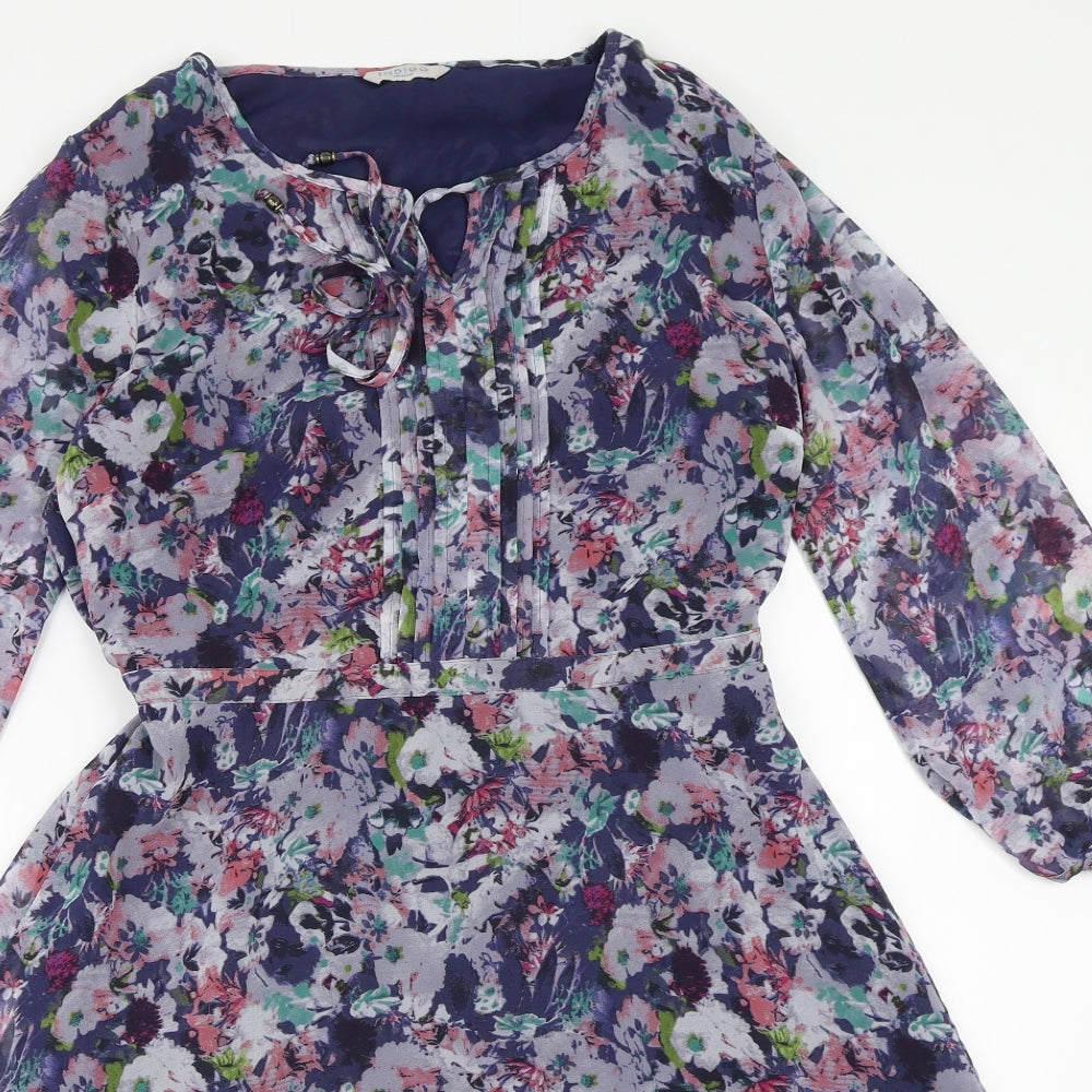 Marks and Spencer Womens Blue Floral Chiffon A-Line  Size 10