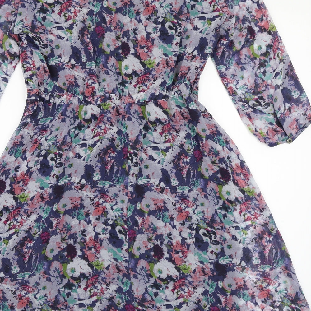 Marks and Spencer Womens Blue Floral Chiffon A-Line  Size 10