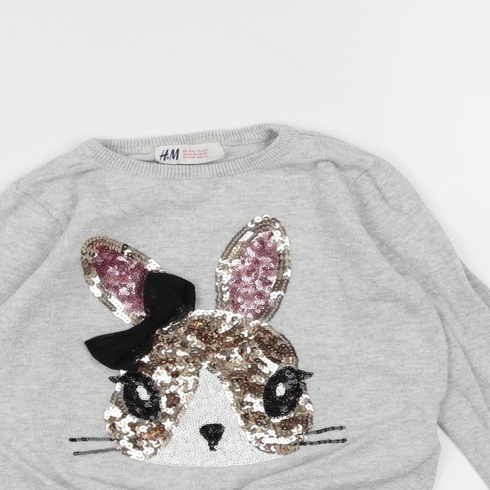 H&M Girls Grey  Knit Pullover Jumper Size 5-6 Years