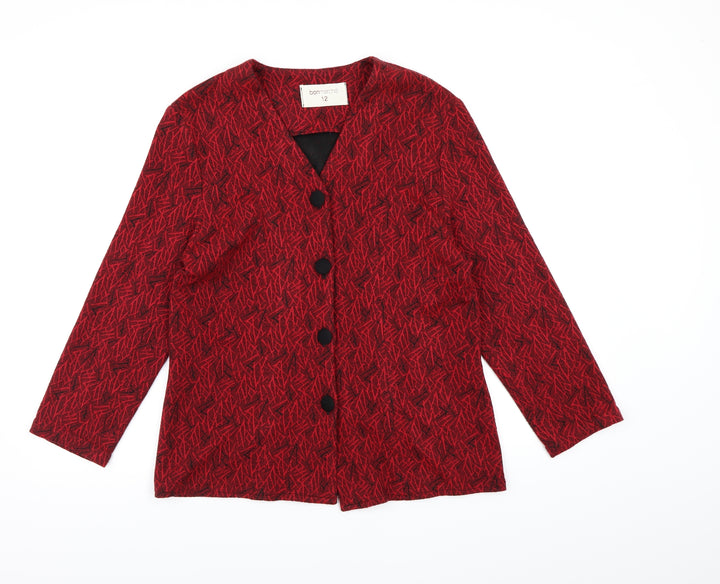 Bonmarché Womens Red Geometric Jacket Blazer Size 12