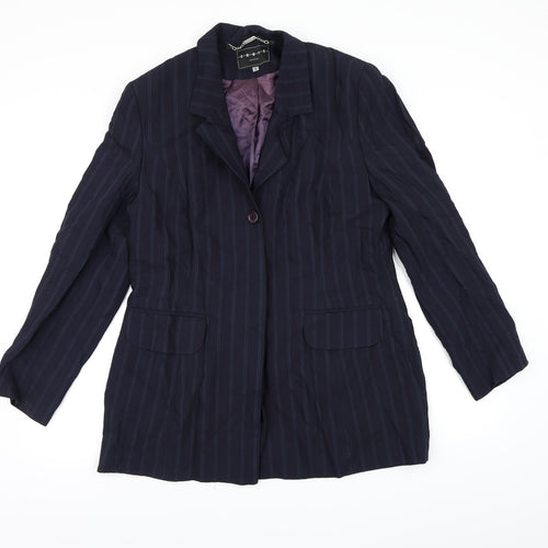 Coast Womens Blue Striped Rayon Jacket Blazer Size 14