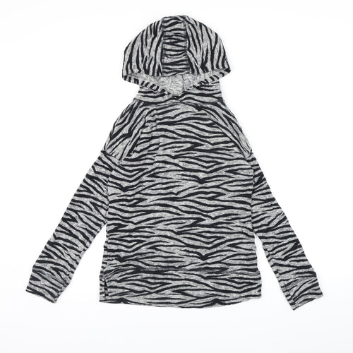 NEXT Girls Grey Animal Print  Pullover Hoodie Size 10 Years