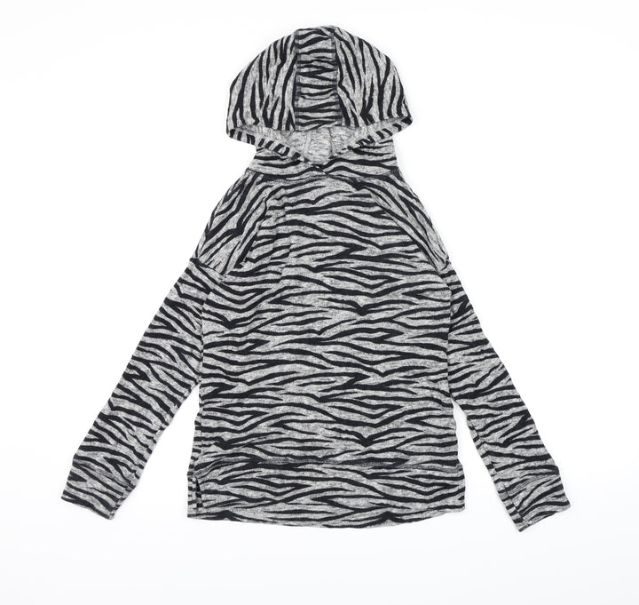 NEXT Girls Grey Animal Print Pullover Hoodie Size 10 Years