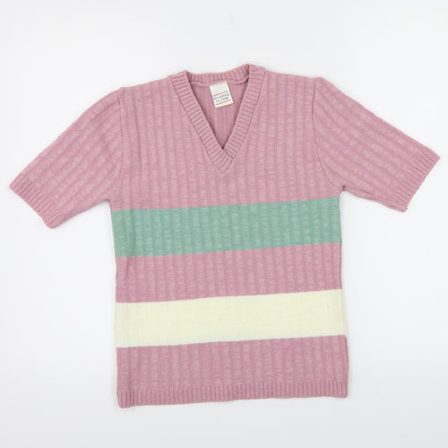 Preworn Womens Pink Striped Knit Pullover Jumper Size 14