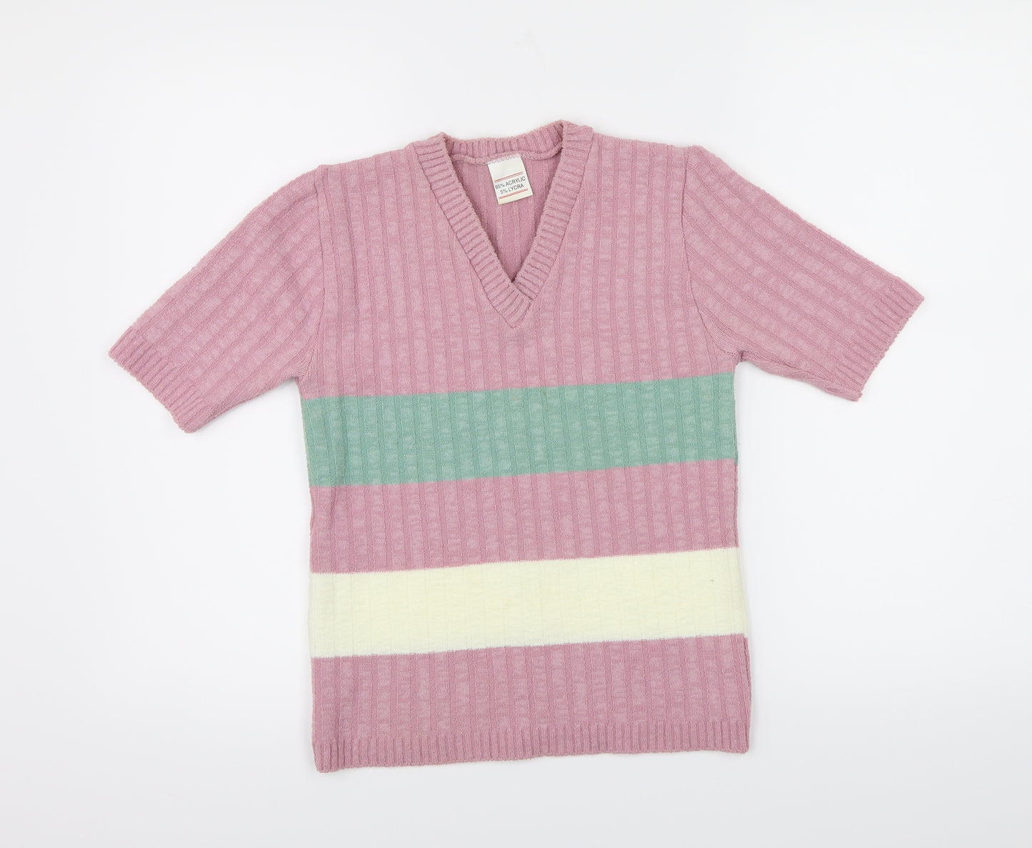 Preworn Womens Pink Striped Knit Pullover Jumper Size 14