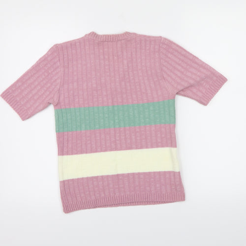 Preworn Womens Pink Striped Knit Pullover Jumper Size 14