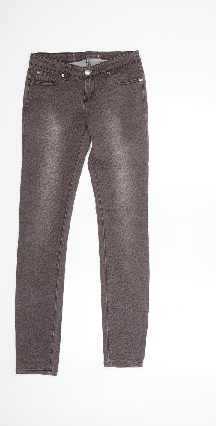 Preworn Womens Grey Animal Print Denim Skinny Jeans Size 26 in L32 in