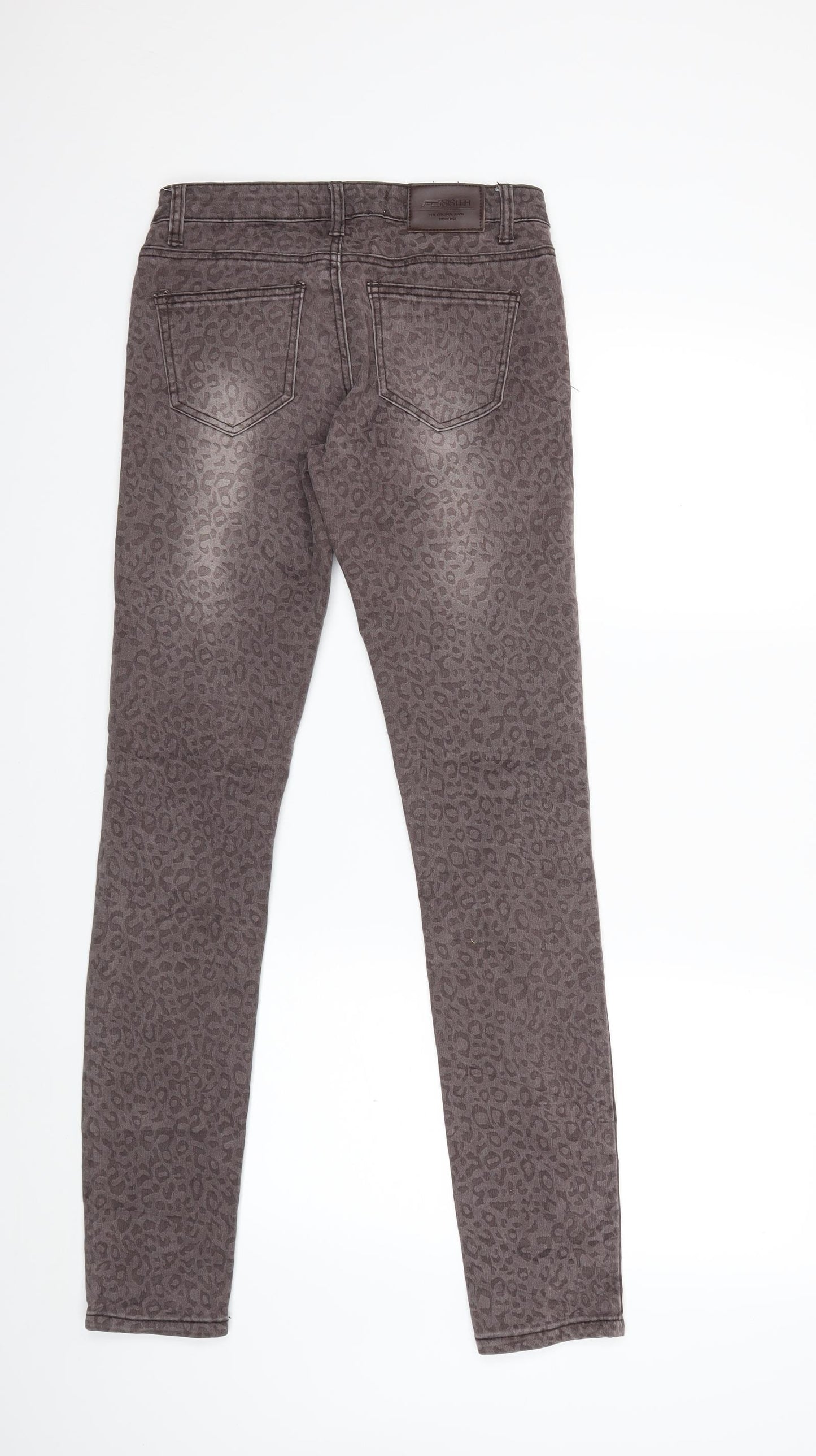 Preworn Womens Grey Animal Print Denim Skinny Jeans Size 26 in L32 in