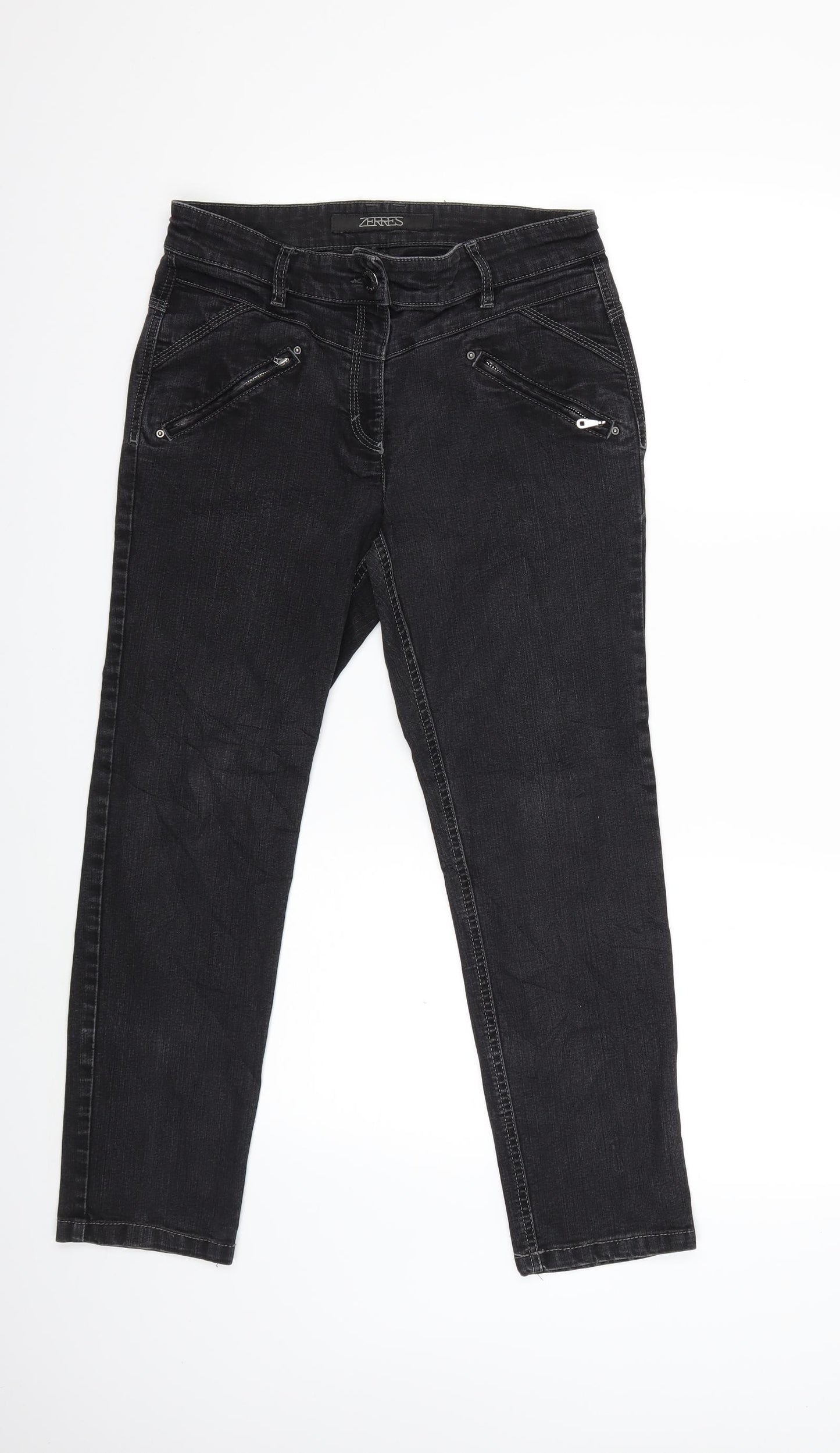 ZERRES Womens Black  Denim Straight Jeans Size 10 L25 in