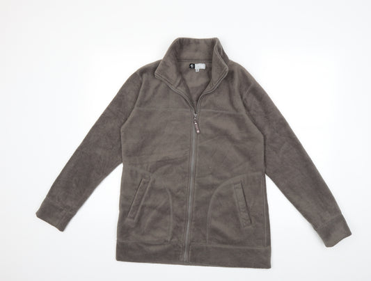 Front view of Active women’s grey striped fleece jacket coat, size UK 8
