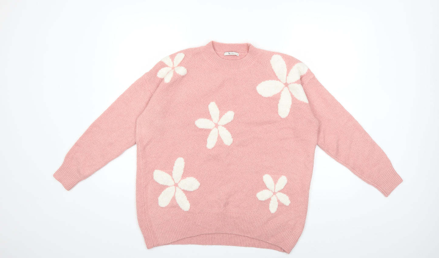 TU Womens Pink Floral Knit Pullover Jumper Size 14