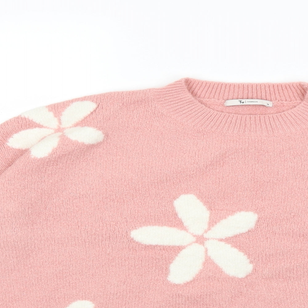 TU Womens Pink Floral Knit Pullover Jumper Size 14