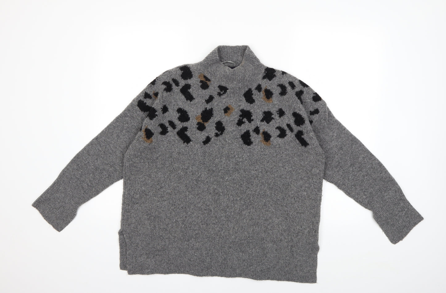 Marks and Spencer Womens Grey Animal Print Knit Pullover Jumper Size L