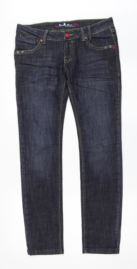 Front view of Rossa Miss women’s blue denim straight jeans, size UK 31, in, 31-inch leg