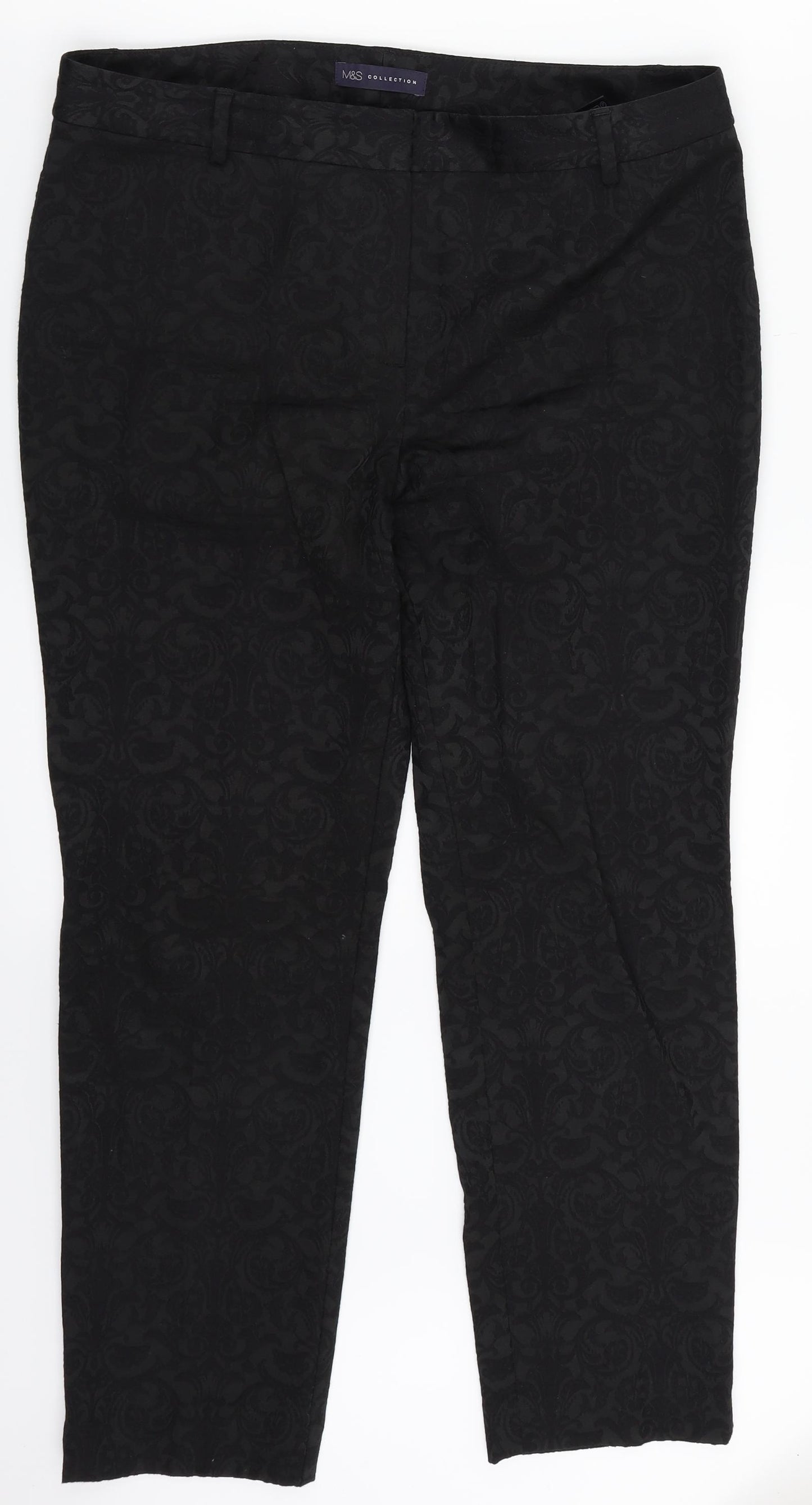M&S Womens Black Floral  Dress Pants Trousers Size 14 L26 in
