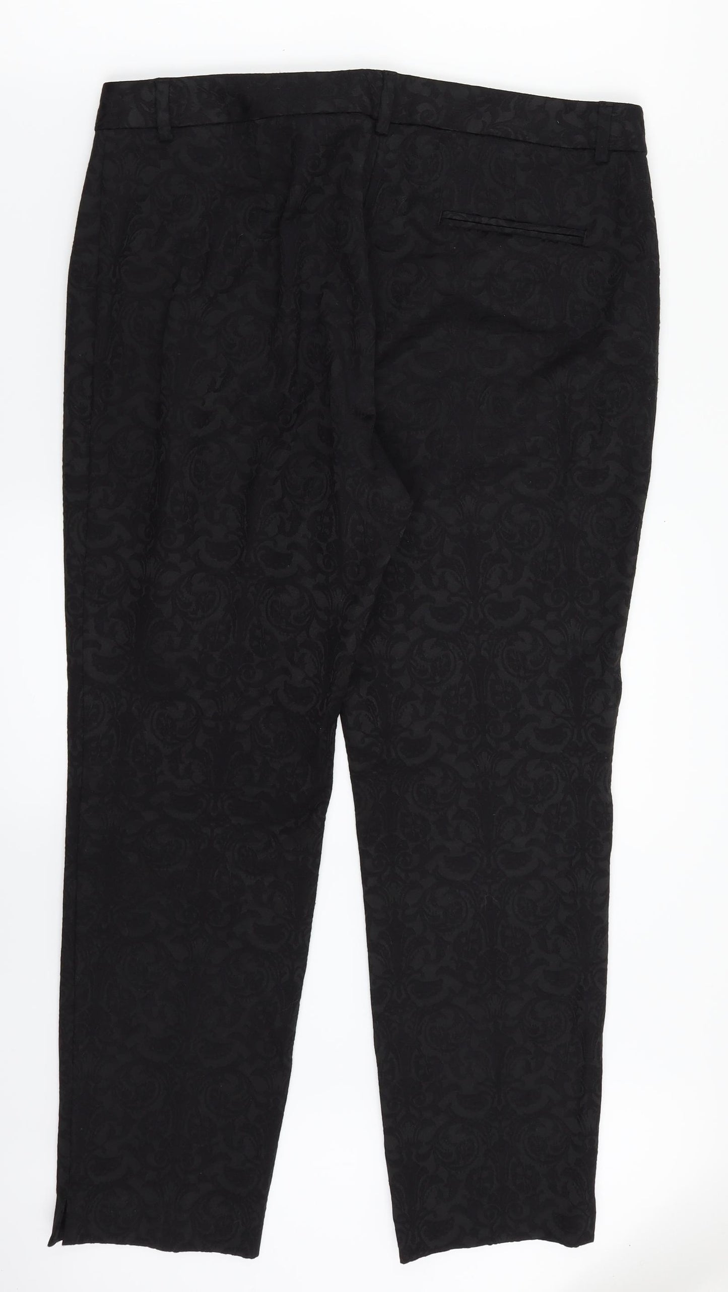M&S Womens Black Floral  Dress Pants Trousers Size 14 L26 in