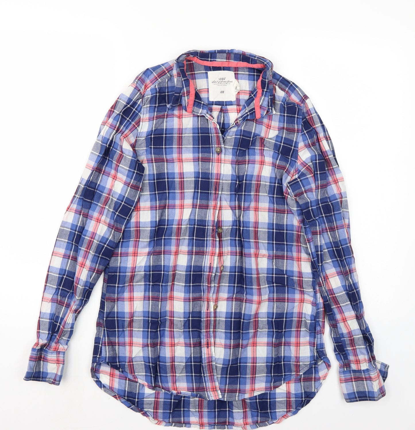 H&M Womens Blue Check  Basic Button-Up Size 6