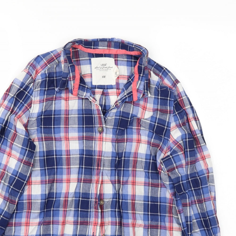 H&M Womens Blue Check  Basic Button-Up Size 6