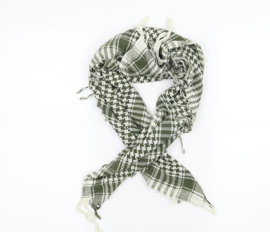 Front view of Preworn women’s green check knit scarf