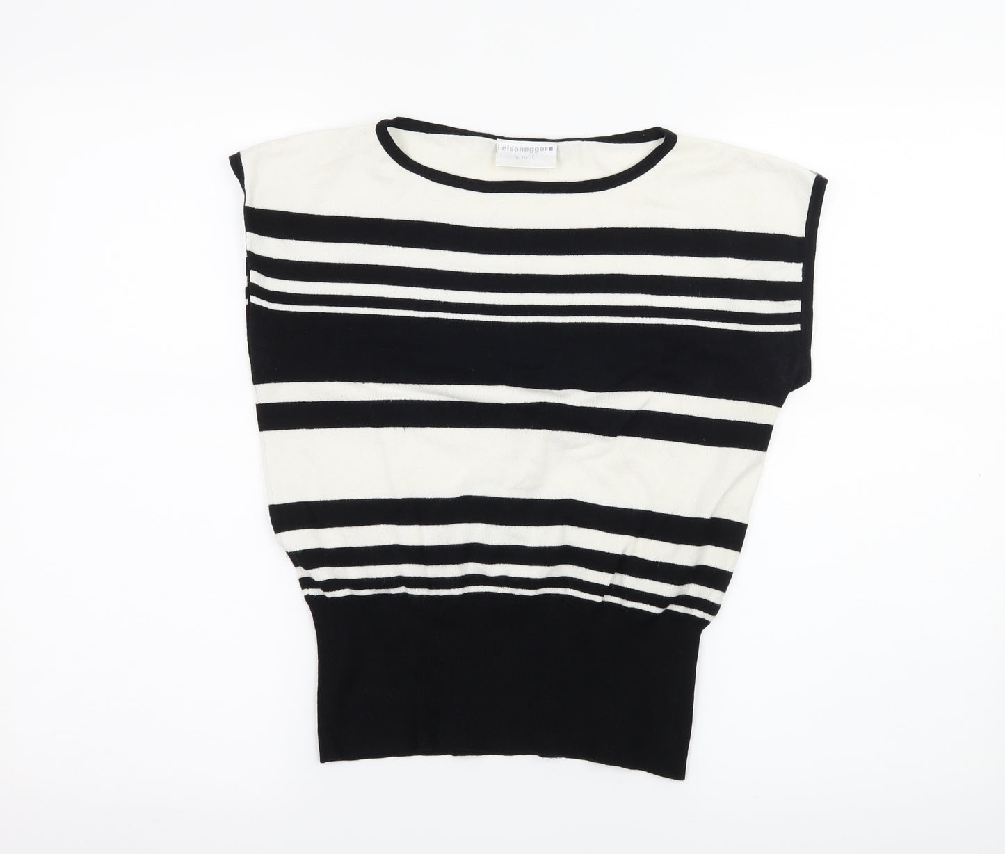 Eisenegger Womens Black Striped Knit Basic T-Shirt Size L