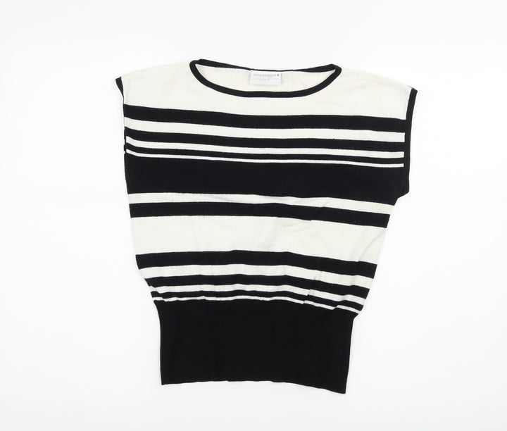 Eisenegger Womens Black Striped Knit Basic T-Shirt Size L