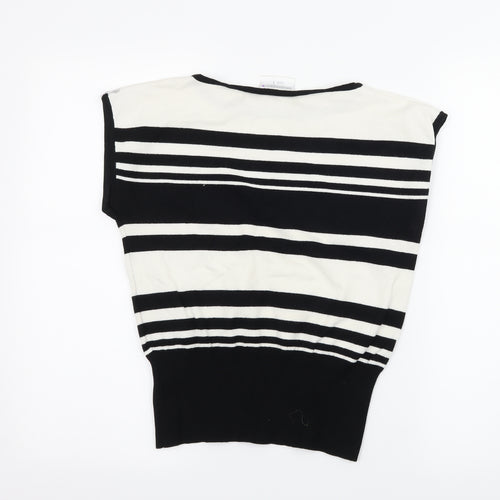 Eisenegger Womens Black Striped Knit Basic T-Shirt Size L