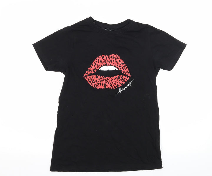 New Look Womens Black Jersey Basic T-Shirt Size 6 - Lips