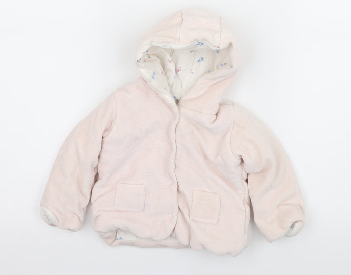 Marks and Spencer Girls Pink Striped Velour Jacket  Size 3-6 Months