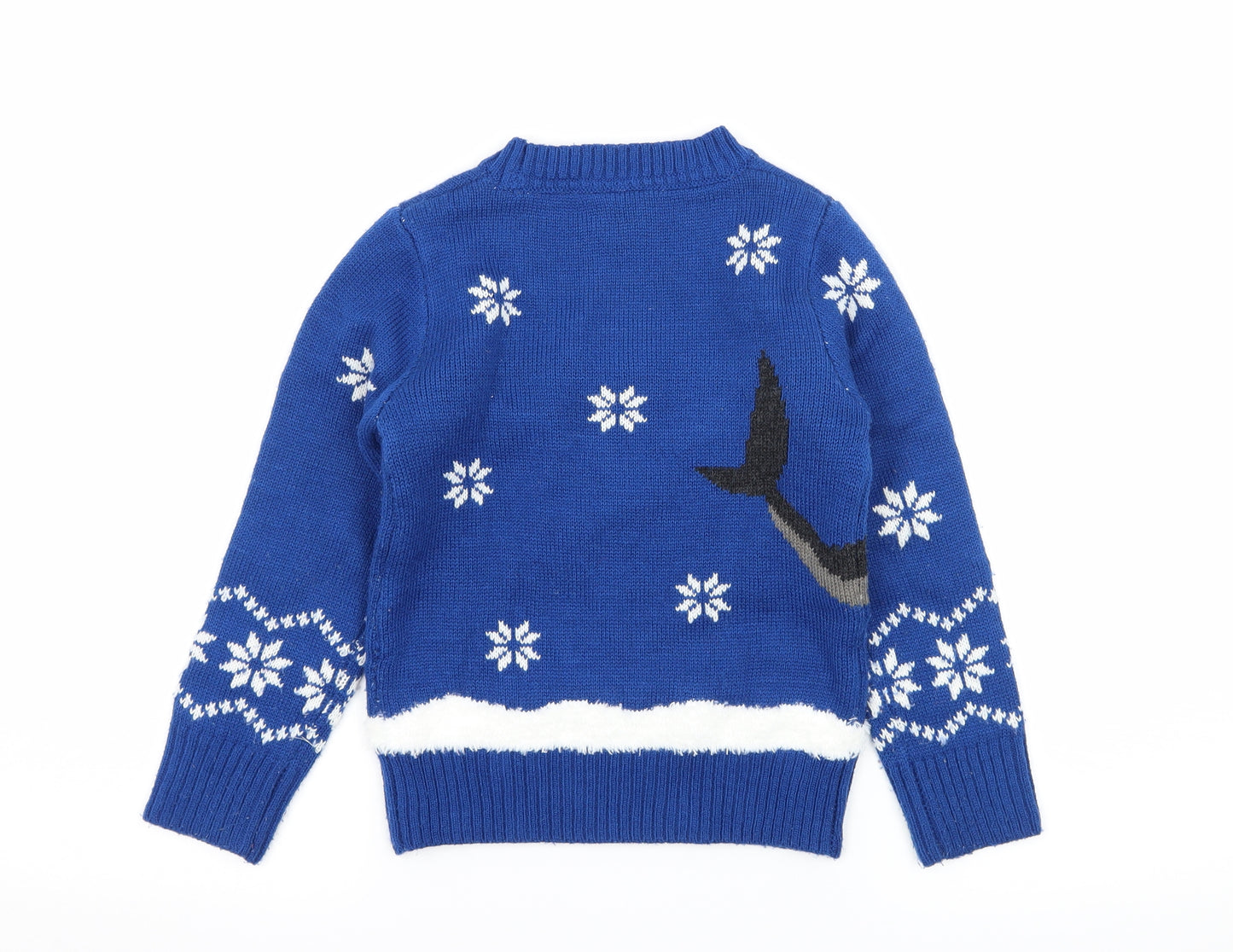 Lily & Dan Boys Blue Geometric Knit Pullover Jumper Size 5-6 Years  - Christmas Shark