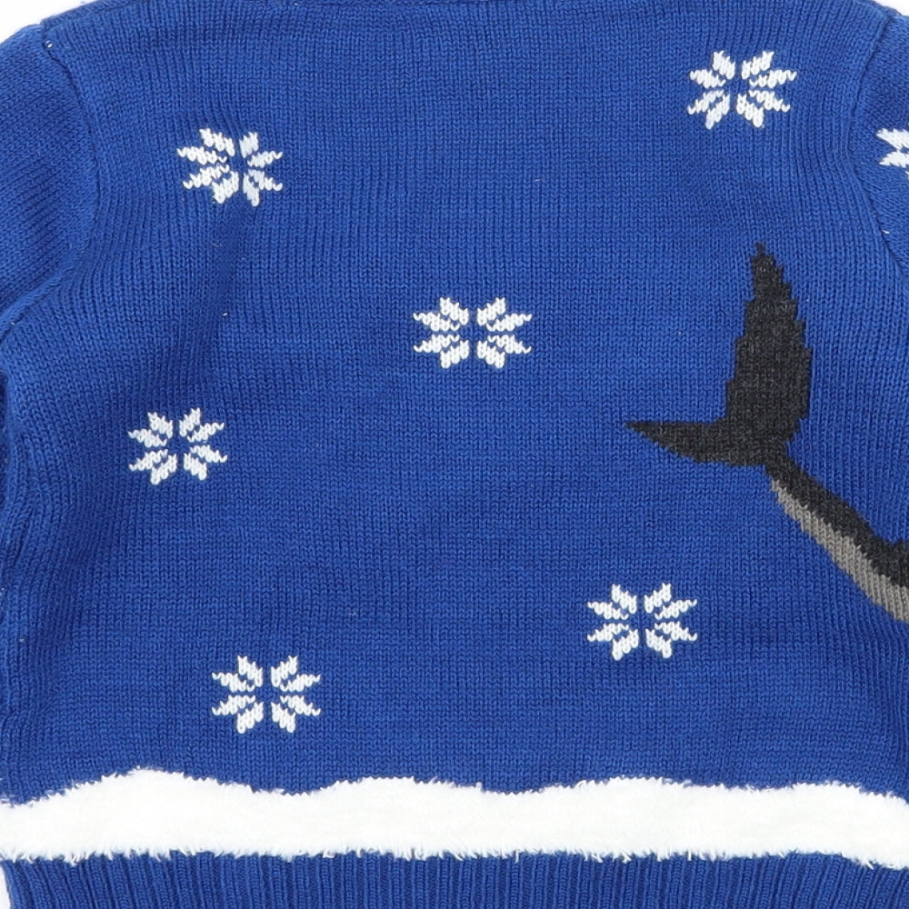 Lily & Dan Boys Blue Geometric Knit Pullover Jumper Size 5-6 Years  - Christmas Shark