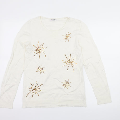 Damart Womens Ivory Geometric Knit Pullover Jumper Size 10  - Snowflakes