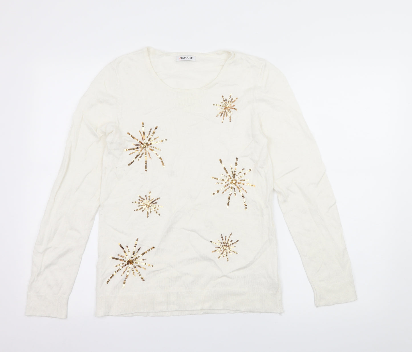 Damart Womens Ivory Geometric Knit Pullover Jumper Size 10  - Snowflakes
