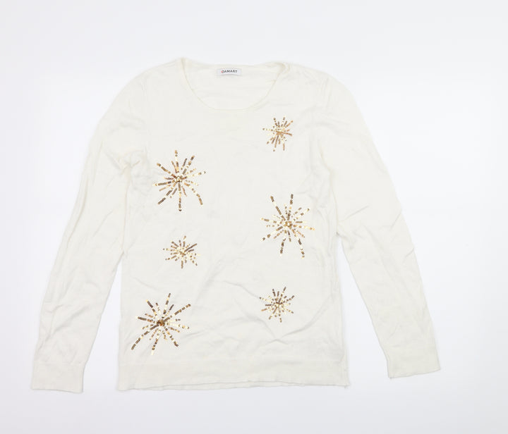 Damart Womens Ivory Geometric Knit Pullover Jumper Size 10 - Snowflakes