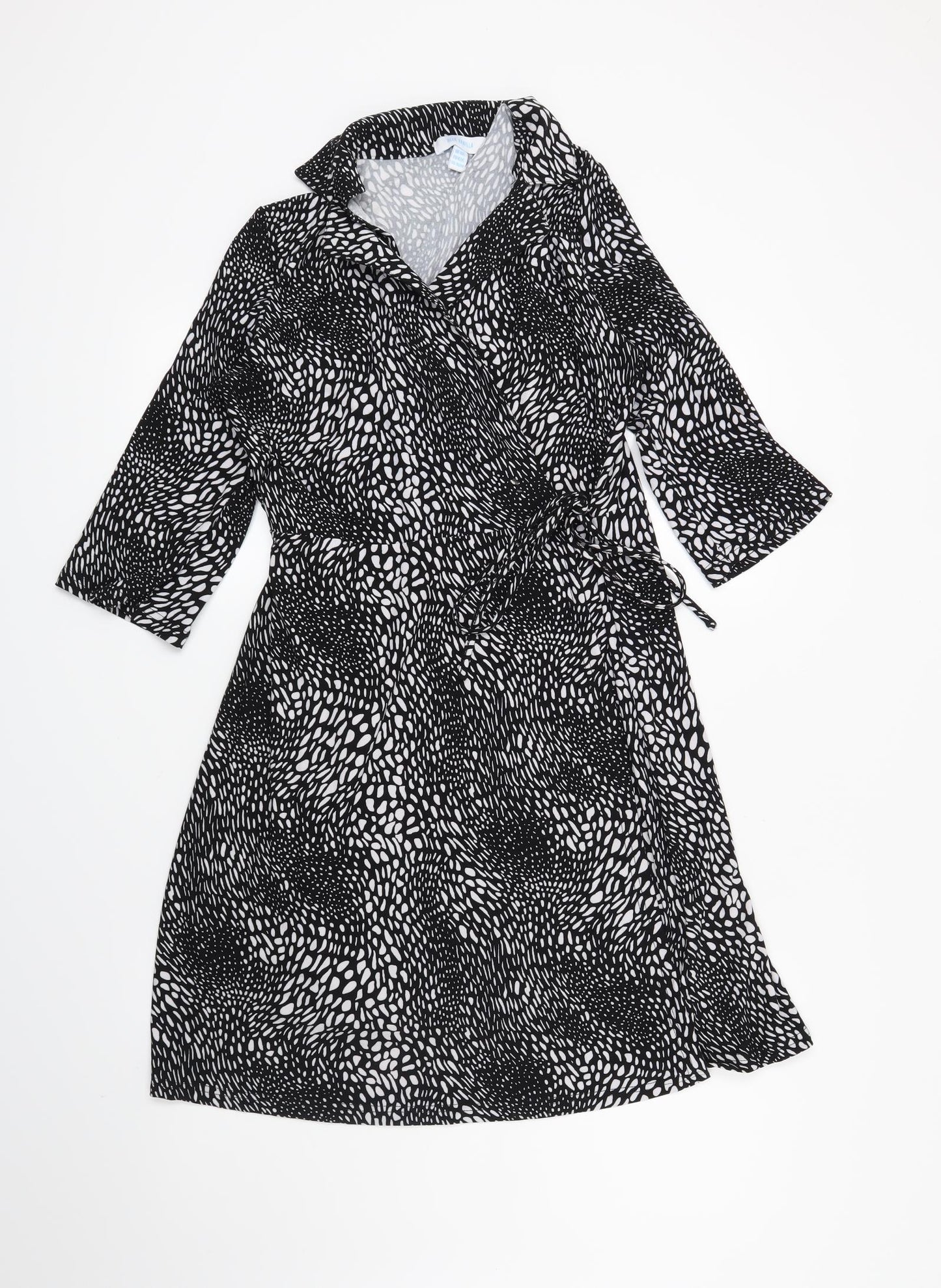 Blue Vanilla Womens Black Geometric  Wrap Dress  Size 14