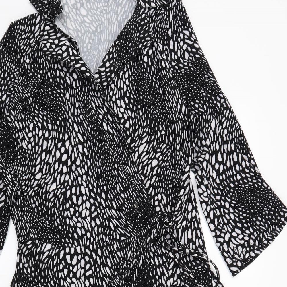 Blue Vanilla Womens Black Geometric  Wrap Dress  Size 14