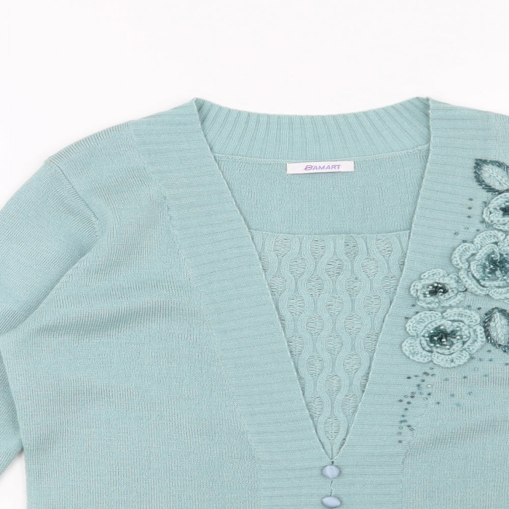 Damart Womens Green Floral  Pullover Jumper Size 10