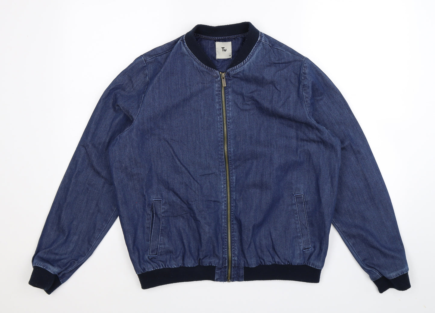 TU Womens Blue  Denim Bomber Jacket Jacket Size 14
