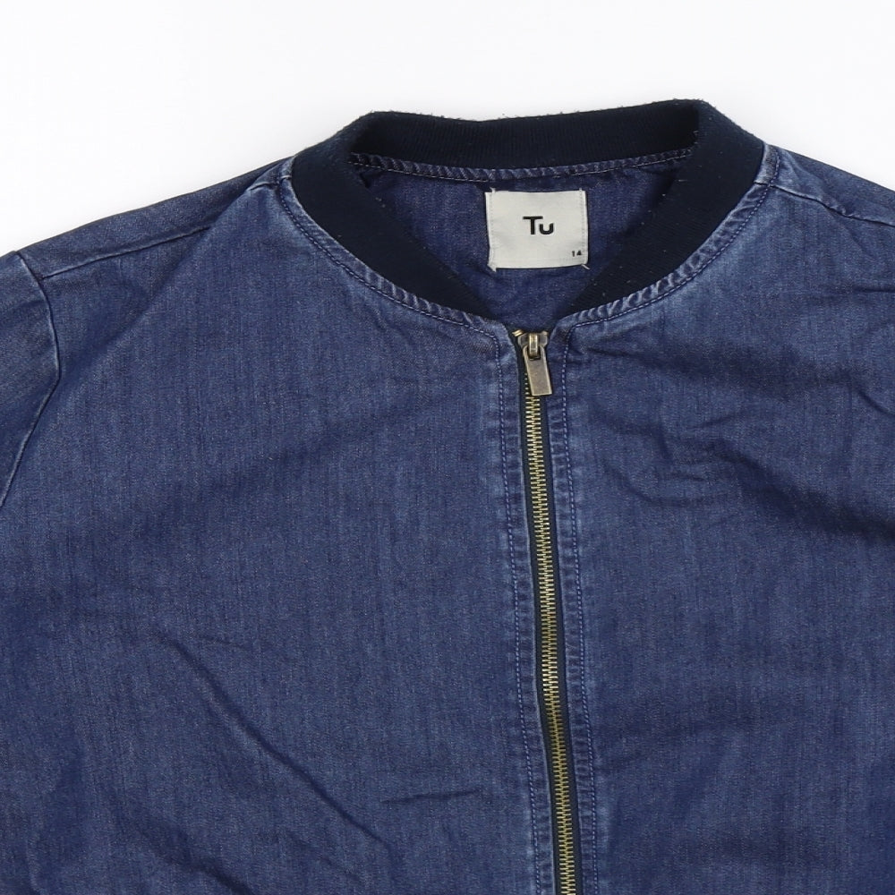 TU Womens Blue  Denim Bomber Jacket Jacket Size 14