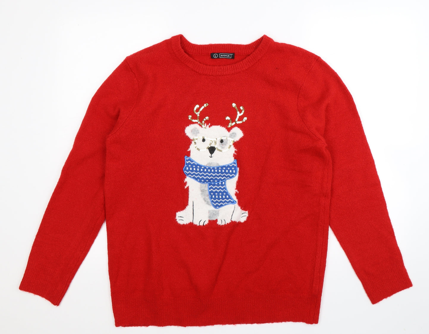 Avenue Womens Red  Knit Pullover Jumper Size L  - Christmas