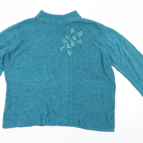 BM Collection Womens Blue Fair Isle  Pullover Jumper Size M
