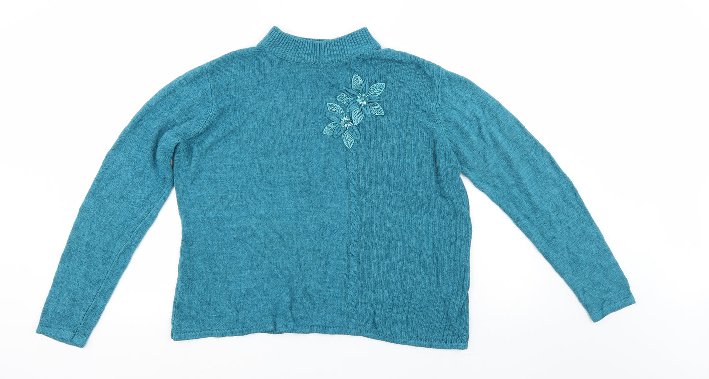 BM Collection Womens Blue Fair Isle  Pullover Jumper Size M
