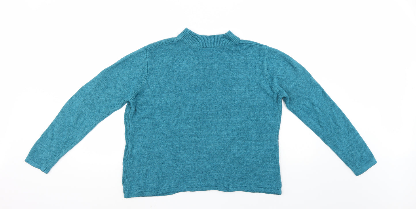 BM Collection Womens Blue Fair Isle  Pullover Jumper Size M